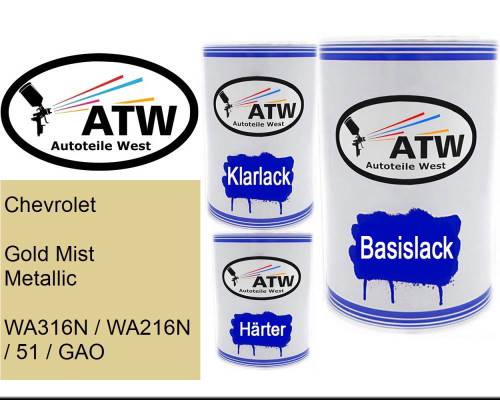 Chevrolet, Gold Mist Metallic, WA316N / WA216N / 51 / GAO: 500ml Lackdose + 500ml Klarlack + 250ml Härter - Set, von ATW Autoteile West.